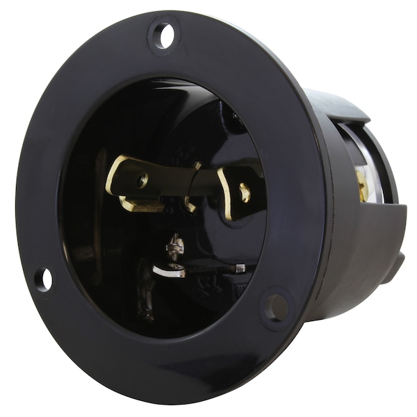 Flanged Locking Inlet, 30 A, 125V AC, Screw Terminals, Black